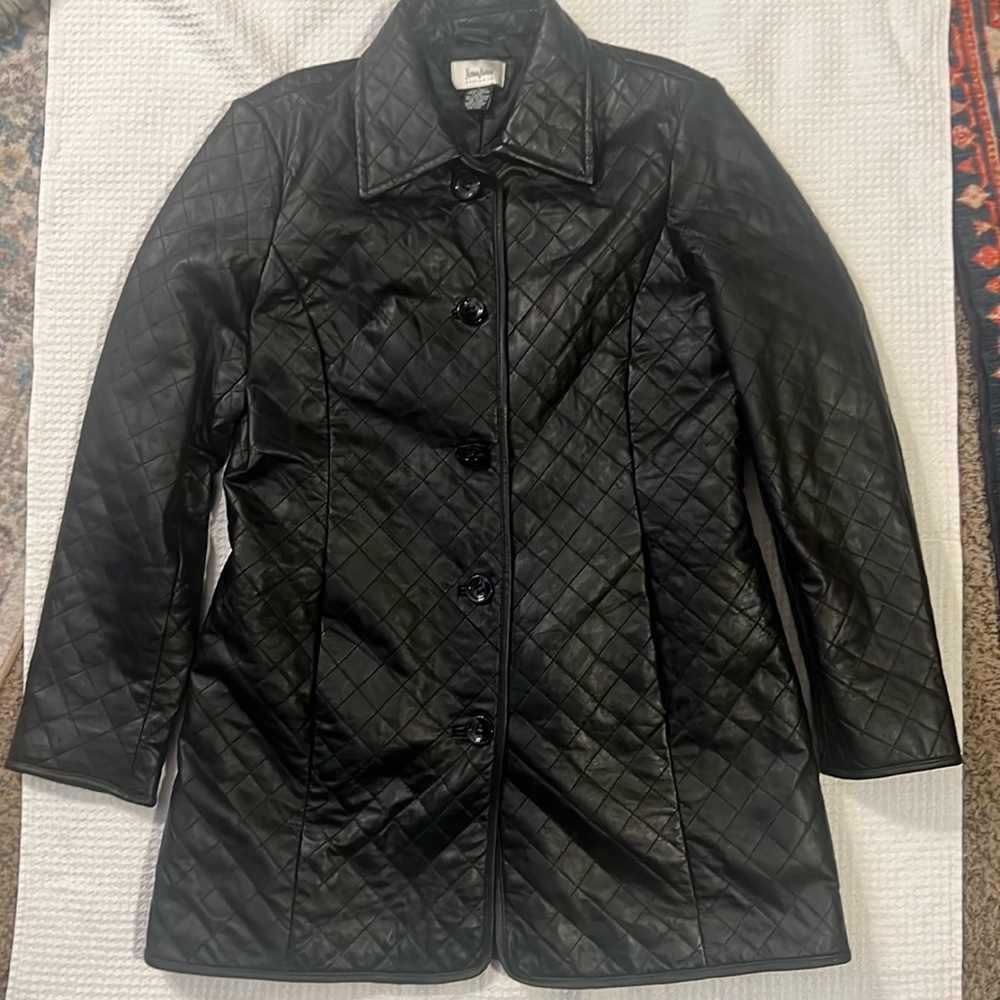 Lamb leather long quilted jacket size large